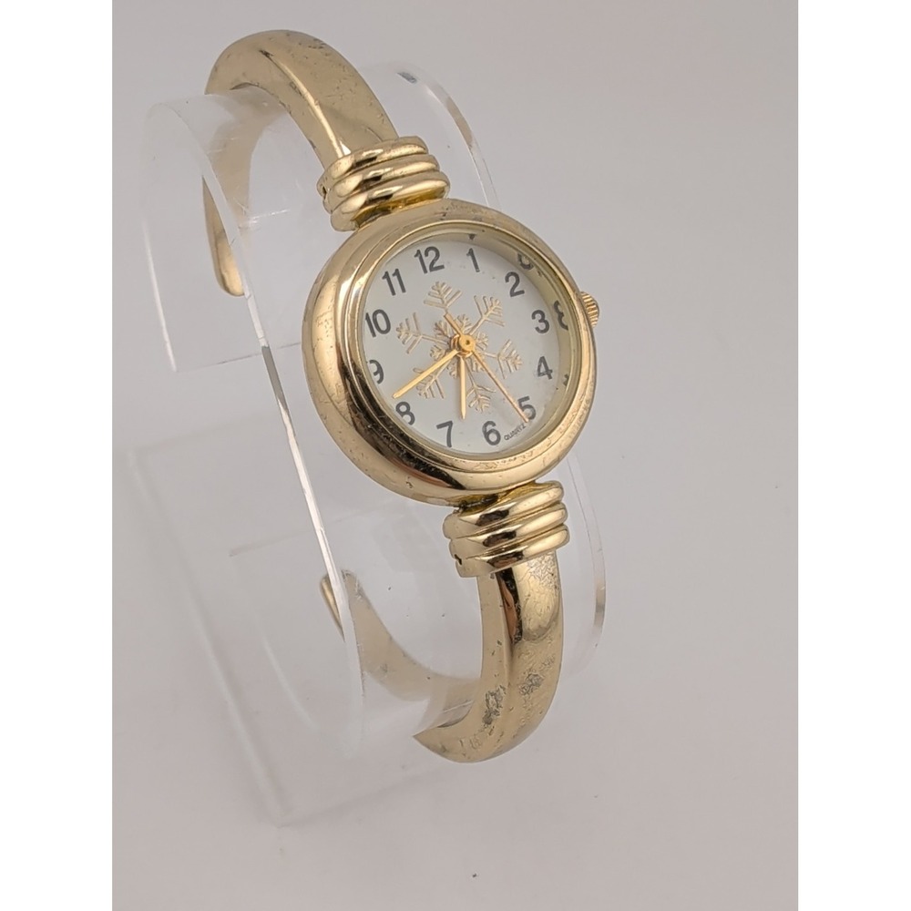 Women's Gold Tone Hinged Band Snowflake Watch 24mm Case- New Battery